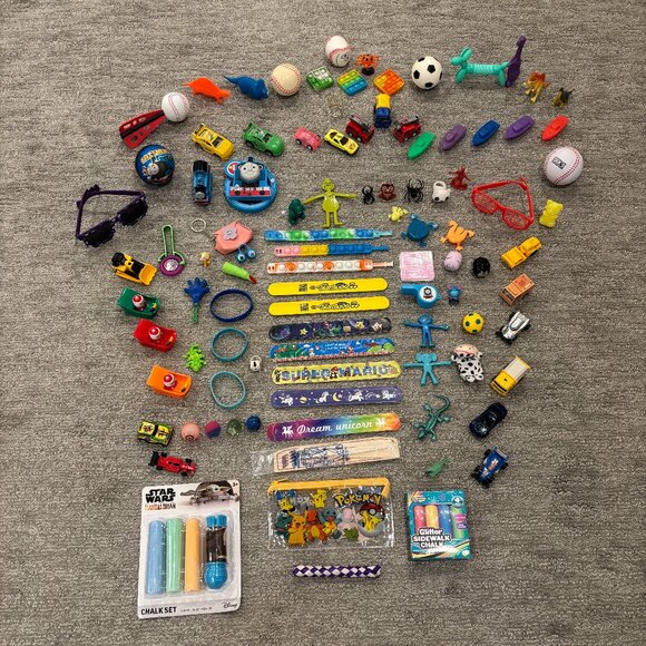 Small Toys Bundle - Balls, Cars, Trucks, Bracelets, Dinosaurs, Chalk Sets, More! - Picture 1 of 11